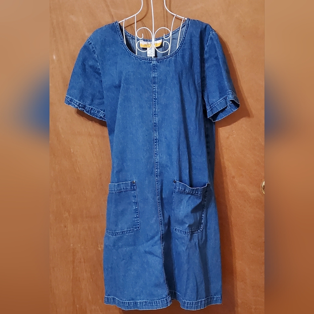 C.S.T. Sport 16W Blue Denim U-necked Pullover Dress w/ 2 Pockets